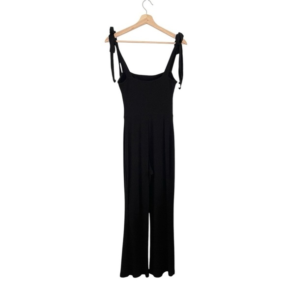 Reformation Wesley Ribbed Knit Square Neck Tie Strap Jumpsuit Black Small - Picture 7 of 15